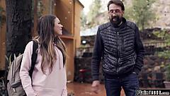 brunette teen tourist sucks old host's monster cock under pressure