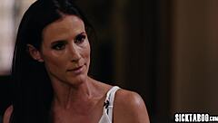 big tits milf seduces lesbian friend for fingering session then mature dives into muff