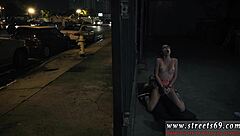 TEEN IN GLASSES sucks COCK outdoors while BOUND for domination