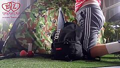 stranger dominates nudist lady's pussy outdoors in forest camp nature fuck 💚🍑🏕️