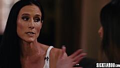 big tits milf seduces lesbian friend for fingering session then mature dives into muff