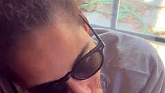 your lightskin ebony stepsis slurps cock by the window as boyfriend searches gets facial