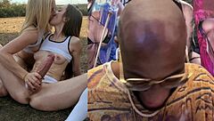 Blonde slut grips trans cock kissing wildly - petite nurse cowgirl pussy fucks exposed anal!