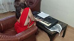 Stepson Spanks and Fucks Stepmom's Big Tits Ass During Piano Lesson Interruption!