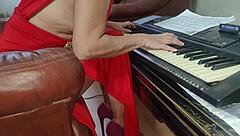 Stepson Spanks and Fucks Stepmom's Big Tits Ass During Piano Lesson Interruption!