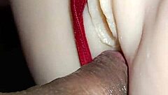 candy bends over for anal sex in her sexy red thong with pompon