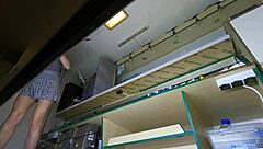 Hot blonde slut's shaved pussy exposed by hidden cam while fingering