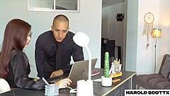 boss in pantyhose heels bent over bed for rough amateur fuck