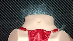 candy bends over for anal sex in her sexy red thong with pompon