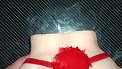 candy bends over for anal sex in her sexy red thong with pompon