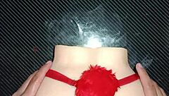 candy bends over for anal sex in her sexy red thong with pompon