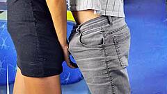 College student gets stranger cock deep in public skirt lift