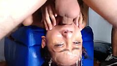 sloppy deepthroat destroys her face with cum