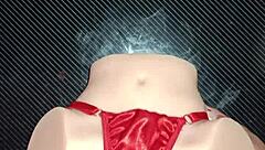 candy bends over for anal sex in her sexy red thong with pompon