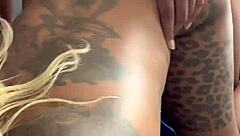 Blonde bombshell creams on big black cock doggystyle