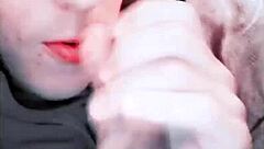 Tattooed cutie nails epic self-sucking autofellatio 😲🍆