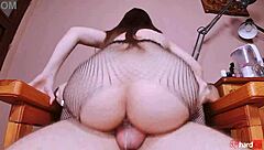 petite brunette squats reverse cowgirl on monster cock pushes out massive creampie load