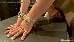 shemale prison guard dominates bound inmate with kinky anal fetish