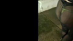 that sexy latina milf wife struts in see-through thong panties outside the hotel, flashing everyone.