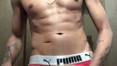 check out this tattooed amateur stud flashing his huge cock for the camera in solo tease