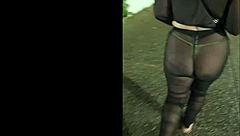 that sexy latina milf wife struts in see-through thong panties outside the hotel, flashing everyone.