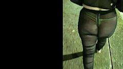 that sexy latina milf wife struts in see-through thong panties outside the hotel, flashing everyone.