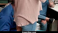 shoplifter teen with braces gets monster cock punishment as boyfriend watches in garage