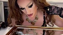 iskra's wild crossdressing solo turns into amazing cumshot fetish humiliation show