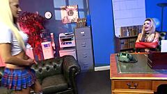 i kiss lou lou's huge tits then lick her shaved pussy with toys