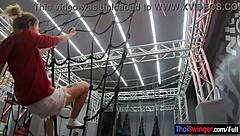 hey thai milf girlfriend bounces on trampoline then gets fucked hard at home