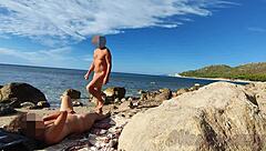 Strangers Catch Wife Touching and Fucking My Big Cock on Nude Beach - Real Amateur French Misscreamy