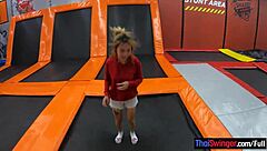 hey thai milf girlfriend bounces on trampoline then gets fucked hard at home