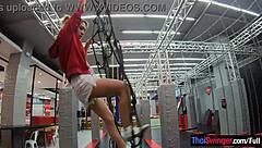 hey thai milf girlfriend bounces on trampoline then gets fucked hard at home