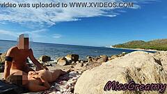 Strangers Catch Wife Touching and Fucking My Big Cock on Nude Beach - Real Amateur French Misscreamy