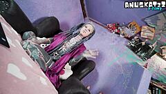 tattooed goth model teases pierced nipples then rips clothes for double anal toy penetration live