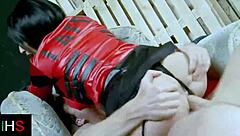 blue eyed brunette shaves pussy rides cowgirl licks balls missionary doggystyle cum tits