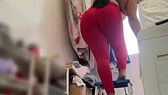 Voyeur catches Brazilian wife flashing big tits pussy on balcony