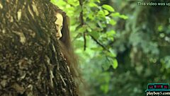 joy draiki strips outdoors showing hairy pussy and natural tits for playboy