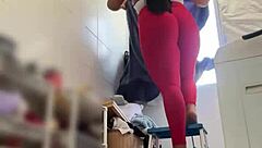 Voyeur catches Brazilian wife flashing big tits pussy on balcony