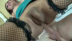 thai milf tranny simine snorts cum facial after deep anal assfucking in fishnets