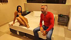 interviewing skinny latina before bareback anal creampie in tight ass