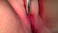 maeve moxie rams huge dildo into chubby fat pussy