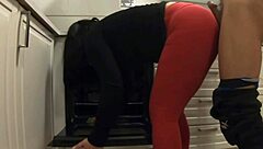 While waiting for girlfriend i fucked her stepmom cleaning kitchen she lets me cum in ass