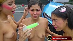 Brunette Lesbians Suck Dildos Like Horny Bitches Loving Every Inch