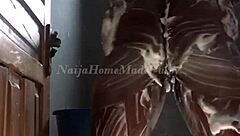 big titted black babe calls daddy into her wet shower play