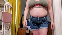 getting ready to film my giantess crush video as clara crisp tall bbw milf backstage armpits belly