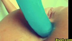 Cute girl shoves butt plug then anal dildo deep inside