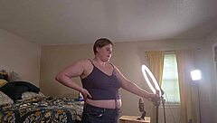 getting ready to film my giantess crush video as clara crisp tall bbw milf backstage armpits belly