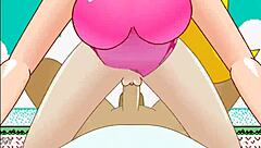 i bounce hard in peach swimsuit cowgirl ride