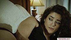 busty brunette girlfriend sits on her friend's face while they lick asses and pussies to orgasm